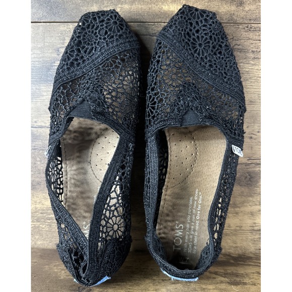 TOMS Women's Alpargata Moroccan Crochet Classic Black, Size 7 W Wide US Clean - Picture 1 of 5